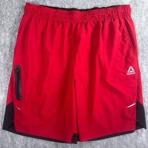 Reebok Mens XL Running Shorts Red Polyester/Spandex Quick-Dry Side Zipper Pocket